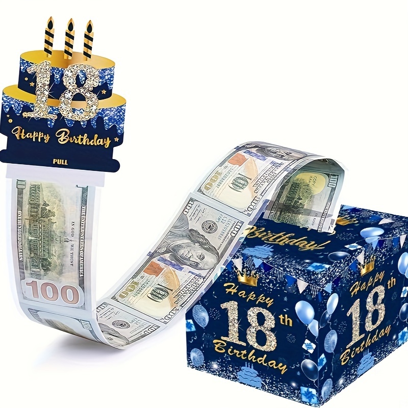 18岁生日主题现金箱快乐生日贺卡和50个透明袋惊喜现金箱现金箱现金适合庆祝生日活动万圣节感恩节圣诞节