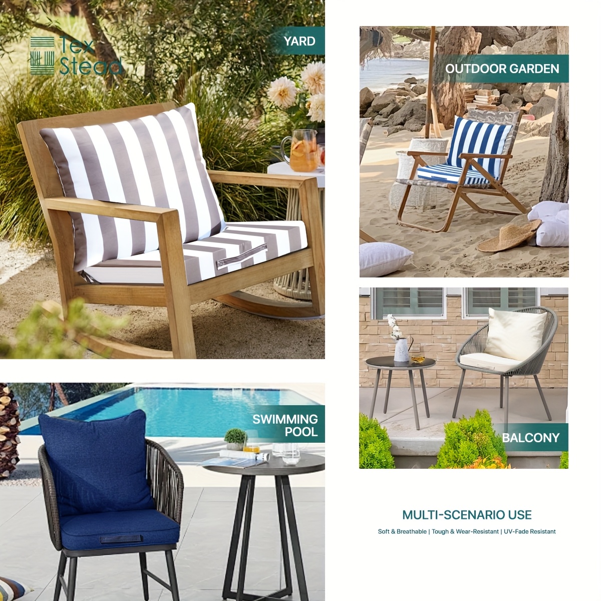 Cuscini Per Sedie Rotonde Da Giardino - Diametro 38cm Navy Antiscivolo