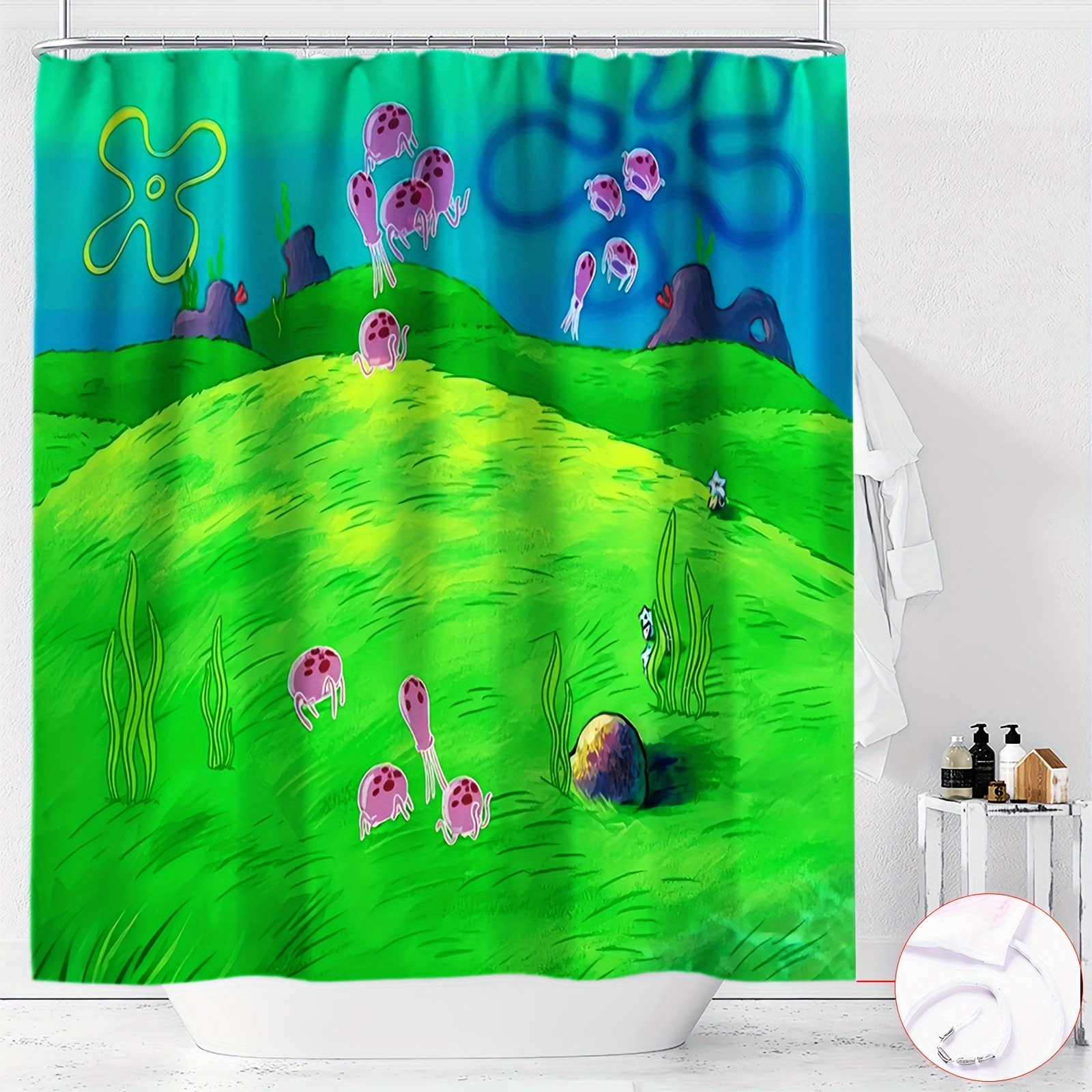 

Ywjhui Ocean Themed Shower Curtain With Cartoon Jellyfish Design, Water-resistant Polyester Fabric, Machine Washable With Hooks Included, Animal Pattern Knit Weave For Home Bathroom Decor