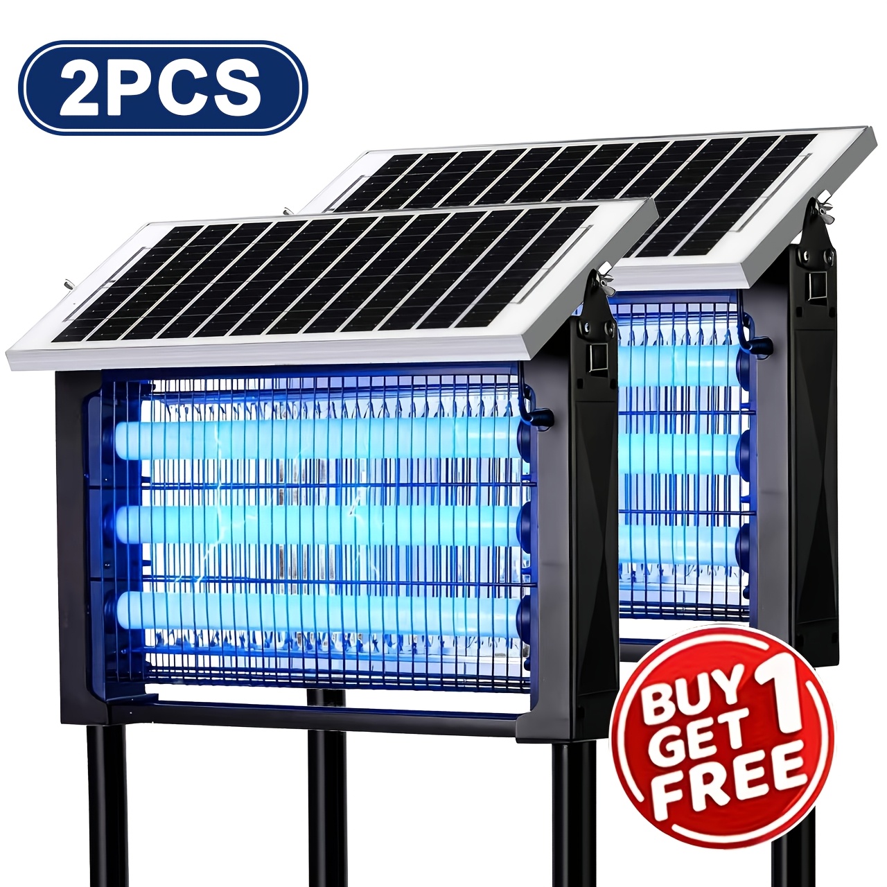 TEMU 2pcs Solar Zapper Outdoor, 4500v Electric Shock Killer With Smart Light Sensor, Solar Charging Rechargeable Insect Trap, Wireless Portable Fly