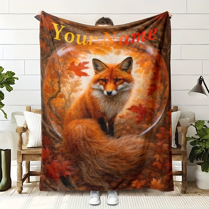 

1pc Customizable Personalized Fleece Blanket, Fox , All- , - Nap Blanket, For , , , Mixed , No Embellishments, , All- Use, Bedding, Polyester , Knitted , , 200-250g