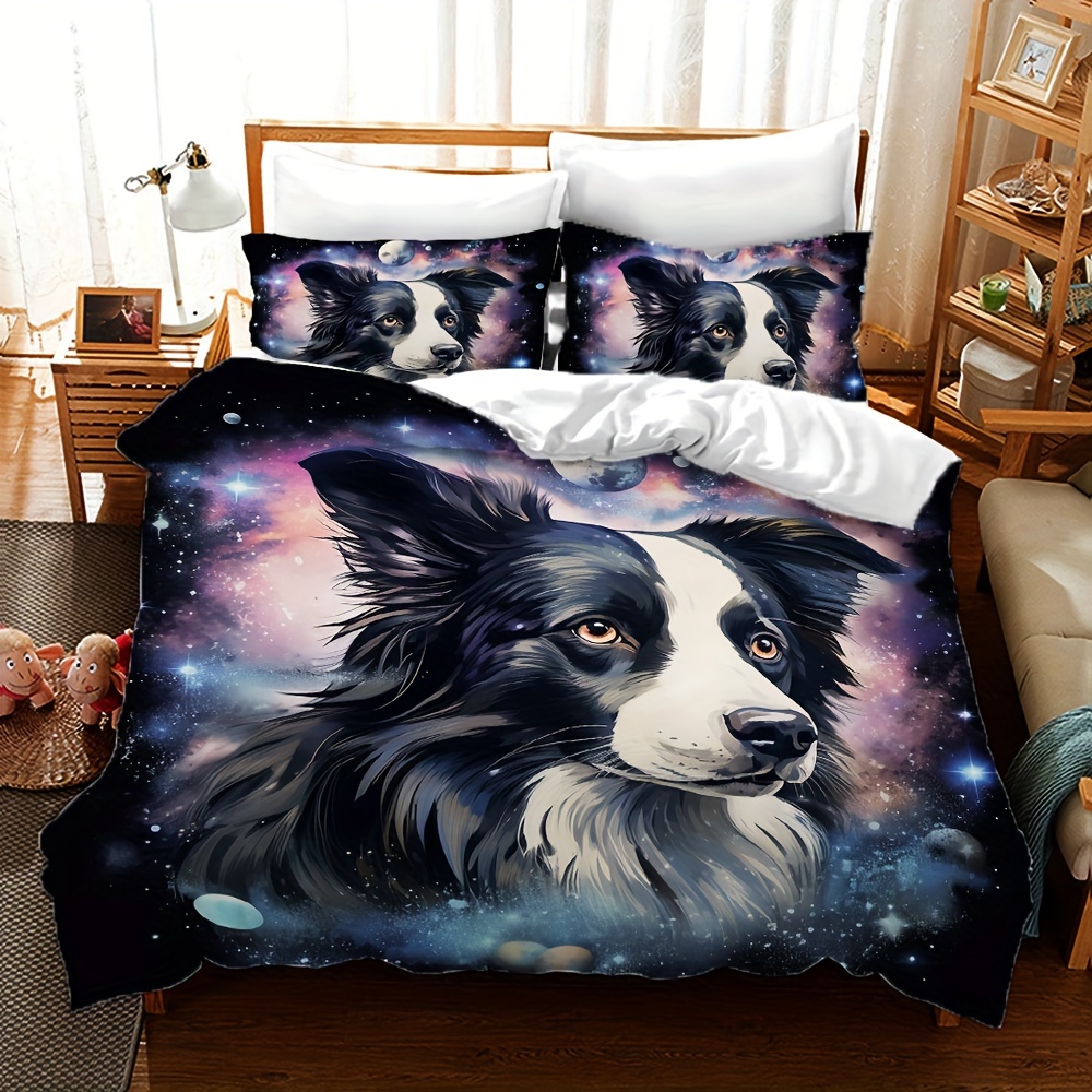 3pcs border collie printed duvet cover set duvet cover