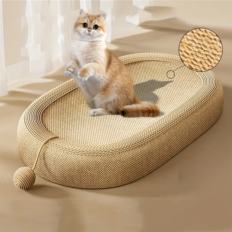 extra large oval cat scratching post board large heavy duty scratch pad with toy ball no assembly needed non toxic surface for indoor outdoor use ideal for multi cat households durable floor protector for furniture safety woven texture jute material Product details 5