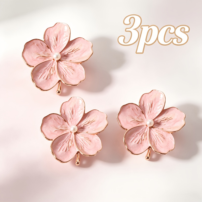 TEMU Lot de 3 poignées de porte de placard à fleurs de perles, 1,7 pouces, rose, de métallique à effet vieilli à l'huile, poignées de tiroir