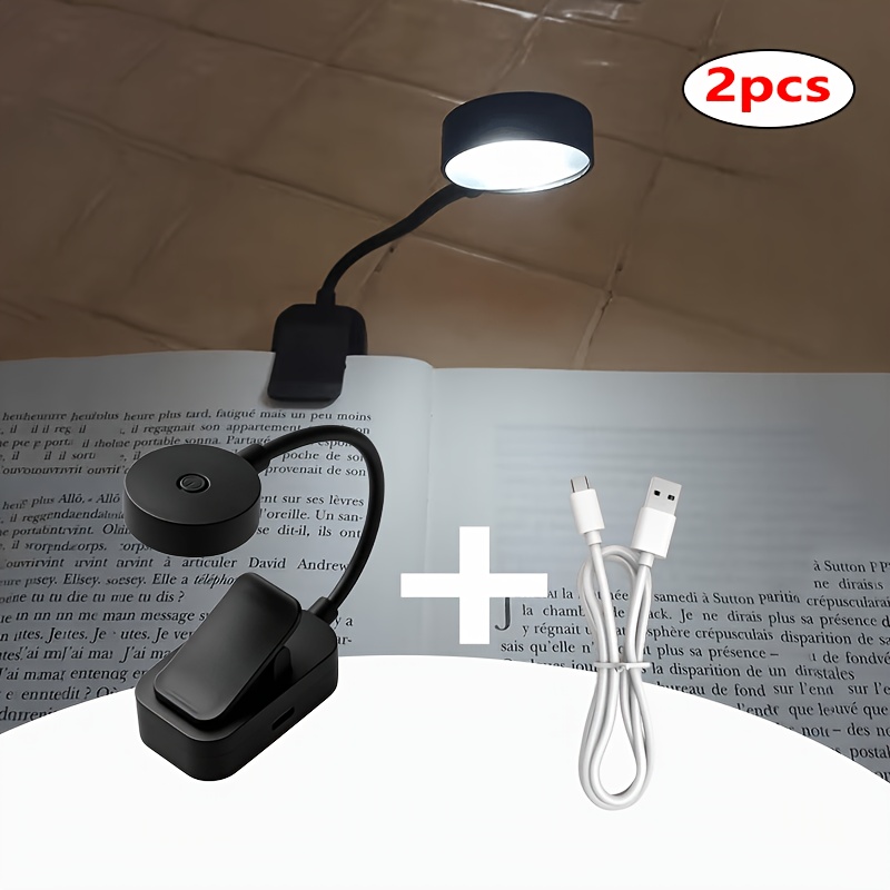 TEMU Ensemble de 2 pièces : 1 lampe de lecture ronde + 1 câble USB. Lampe de lecture circulaire à pince avec 3 températures de couleur, rechargeable