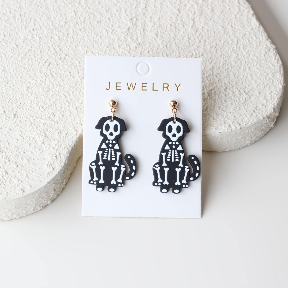 TEMU Halloween 1 Pair Black Skull Puppy Acrylic Women' Earrings, Pottery Texture Elegant Cute Suitable For Parties, Celebrations, And Holiday Gifts