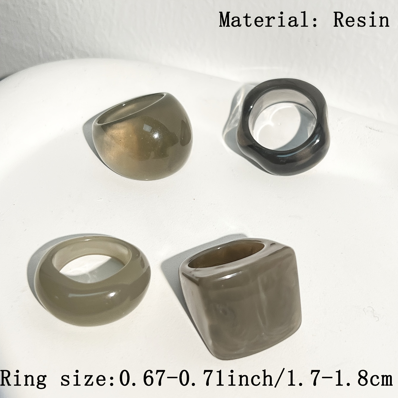 TEMU 4pcs Vintage Ombre Resin Rings, Solid Geometric Square Bands, Stackable Versatile Daily Commute Additions