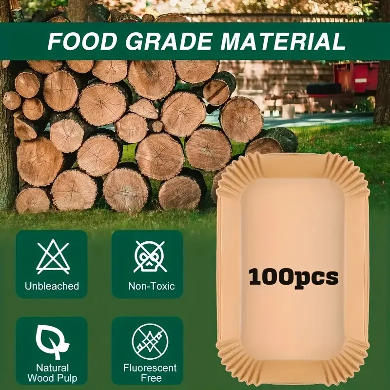 100pcs moroder non stick disposable air fryer liners rectangular oil waterproof parchment paper baking sheets for dual basket fryers ideal for chicken nuggets wings more essential kitchen accessory Product details 5