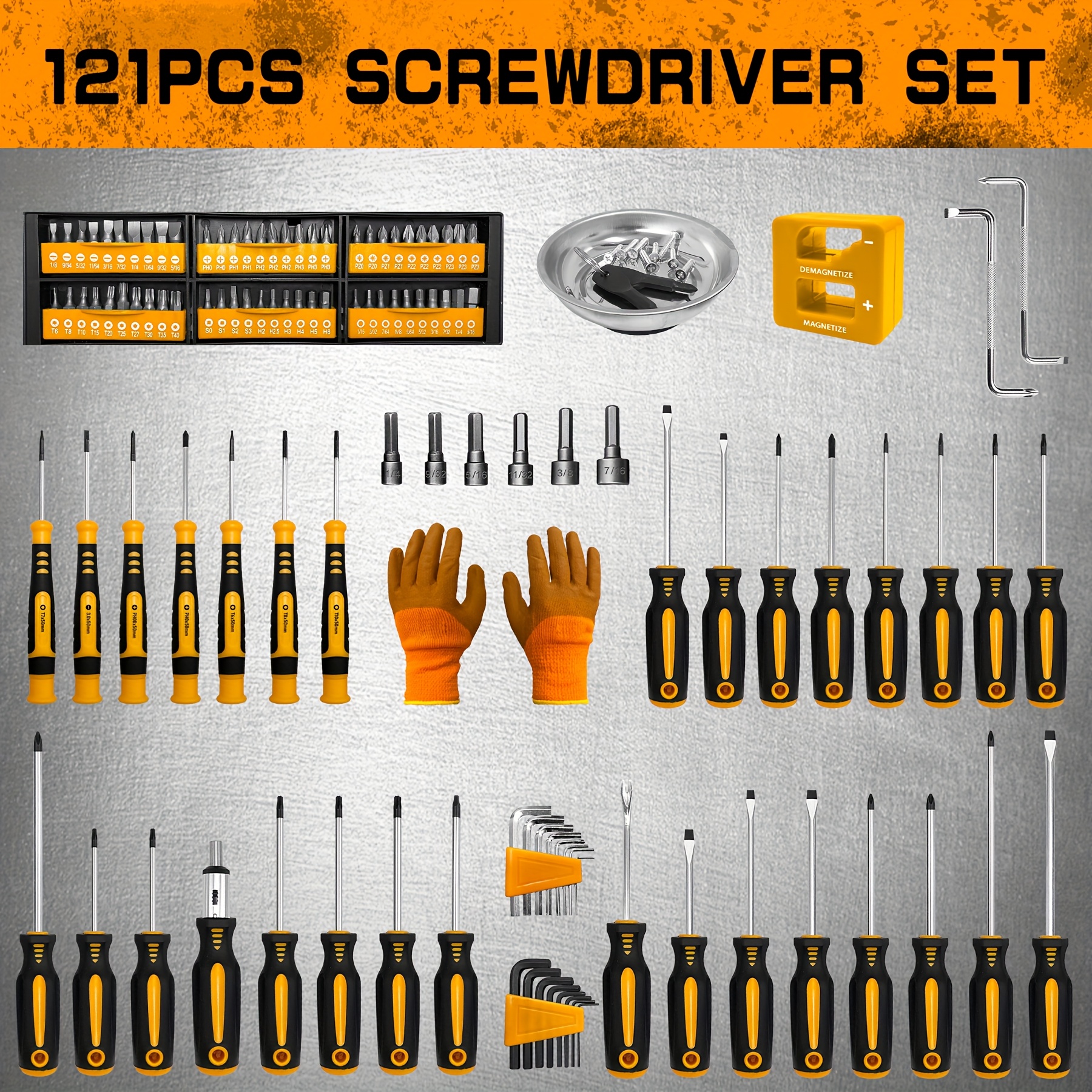 Juego de Destornilladores Magnéticos 121pcs/53ps | Acero Cromo Vanadio, Juegos Multifuncionales para Reparación y Desmontaje en el Hogar, ¡Regalo Ideal! Kit DIY con Puntas Imantadas. Incluye Mini destronador plano preciso, Óptimo agarrado ergonómico. ¡Herramienta duradera ideal! ¡Esencial taller e instrucciones fáciles