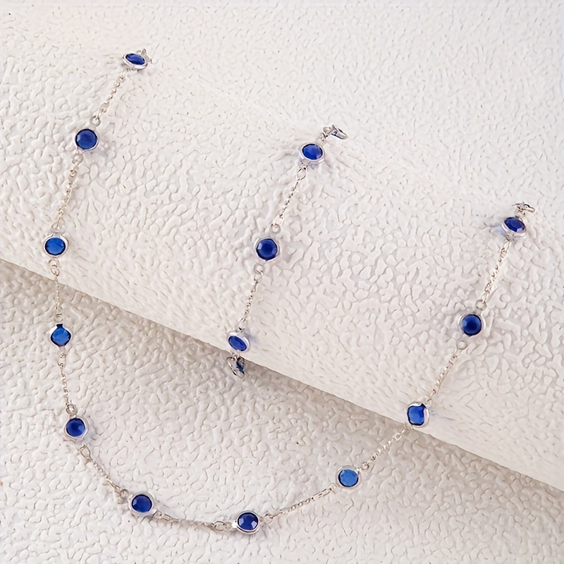 Image of 2pcs Set Fashionable Minimalist Geometric Rhinestone Metal Disc Versatile Single-layer Necklace Anklet Set For Women, Perfect For Prom, Party, Banquet Gifts