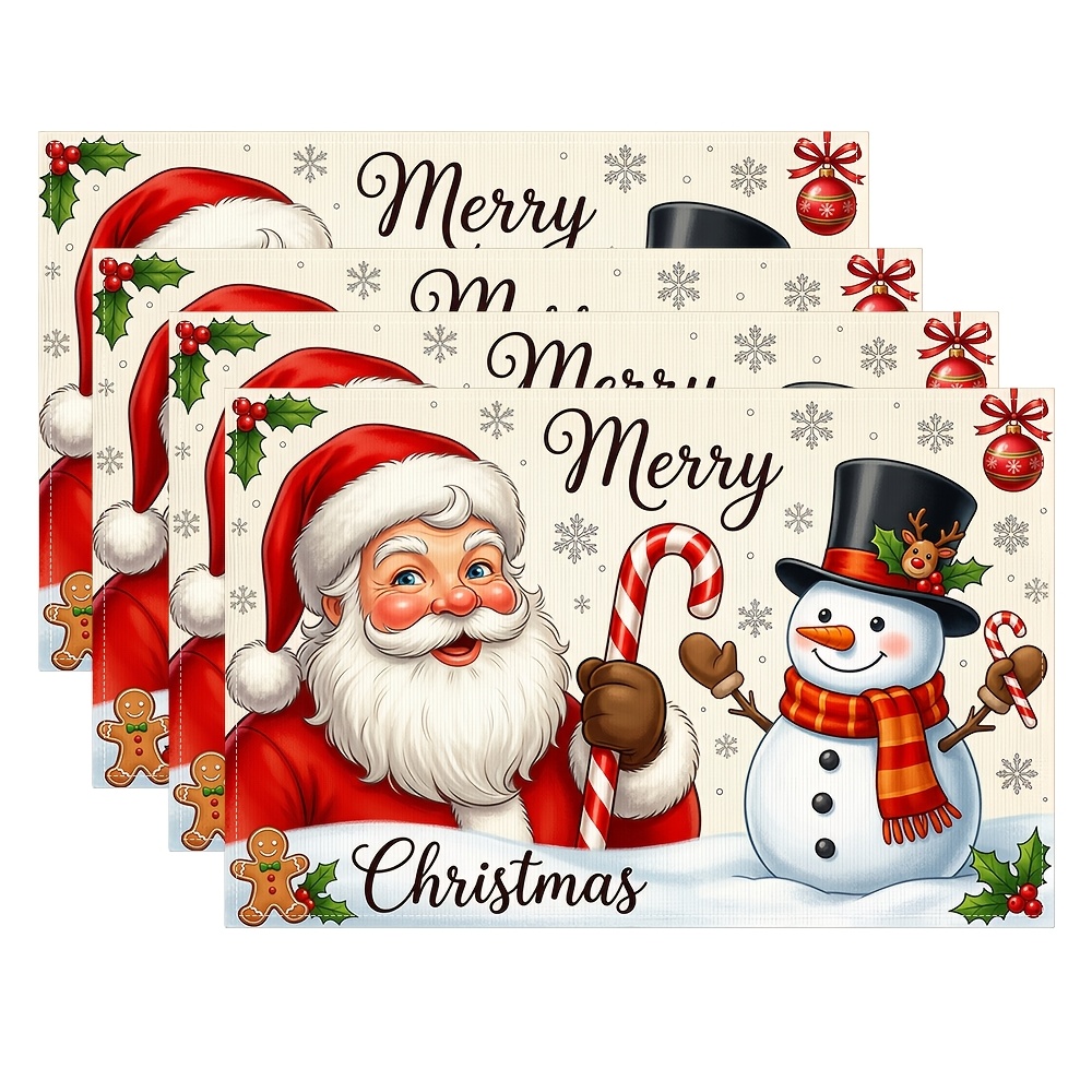 アイテム画像 【4枚セット】メリークリスマス プレー 、サンタと の肖像画柄 テーブルマット クリスマスパーティーの飾り付け、ホーム キッチン ダイ ームの装飾、カフェ ダイニングテーブル装飾マット、12x18インチ