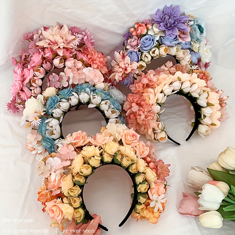 

1pc Floral Crown Headband For Women, Elegant Vintage Style Faux Flower Hair Accessory, Ideal For Photoshoots And Travel, Festive Flower Hair Hoop For Daily Use