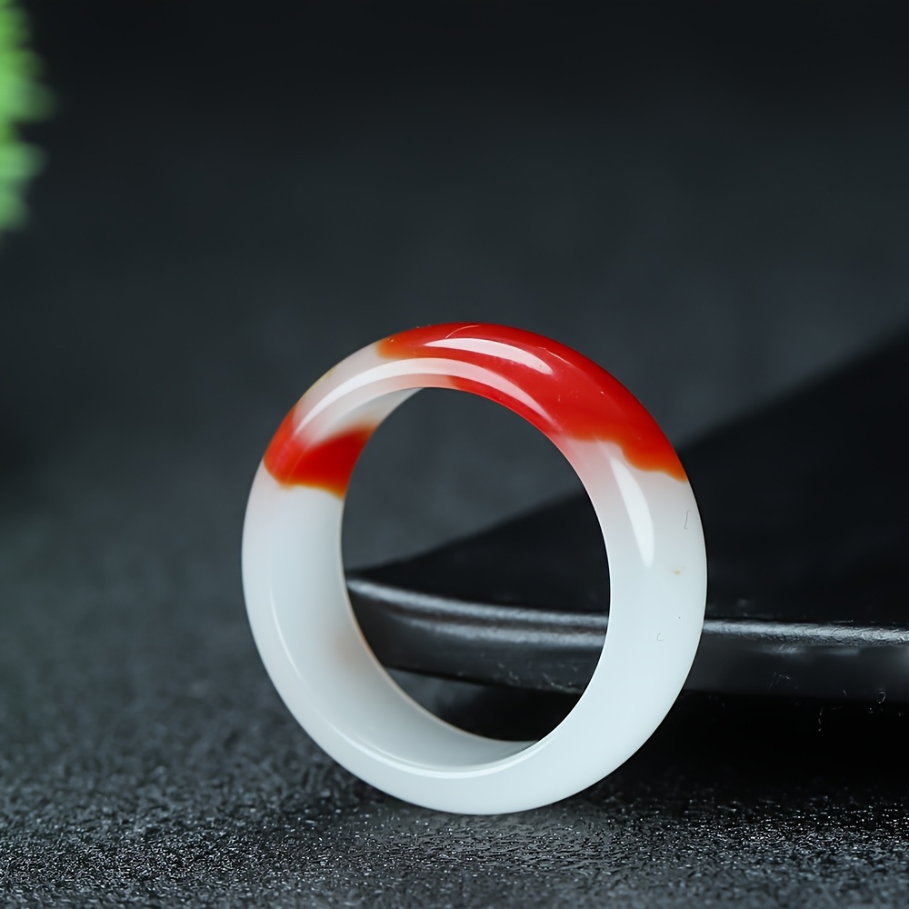 TEMU Elegant Single Ring, Persimmon Red And , Unisex, High-quality Jewelry