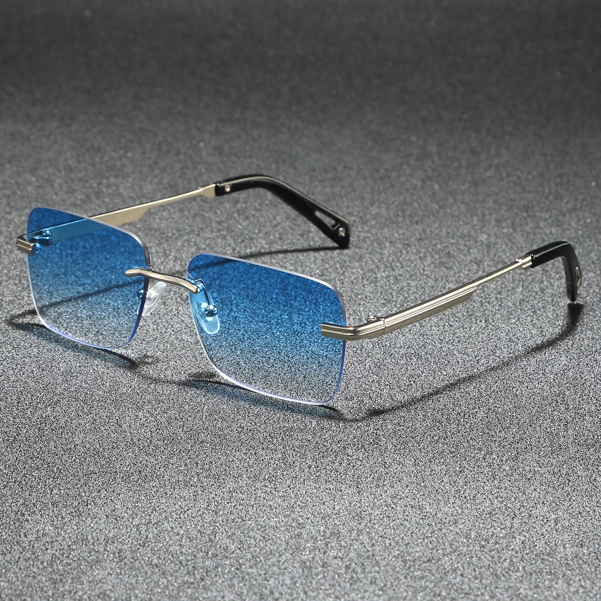 rimless square sunglasses protection blue tinted - Temu display picture 1