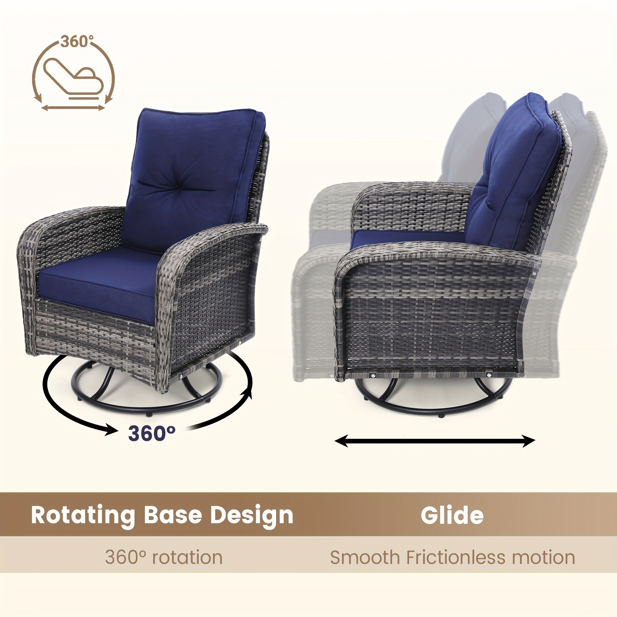 3pcs Patio Furniture Set, Outdoor Swivel Rocking Chairs with Glass Top Table and Thick Cushions for Porch, Deck, Balcony, Poolside, Patio Table And Chairs Set, Outdoor Dining Table And Chairs, Patio Chairs, Outdoor Furniture, Patio Set, Porch Seating, Deck Furniture, Cozy Outdoor Set, Swivel Chair, Garden Furniture Outdoor, Garden Chair, Outdoor Table And Chair Set, Bistro Patio Set, Patio Furniture Set Outdoor, Outdoor Patio Furniture Set, Small Patio Furniture Set, Front Porch Decor