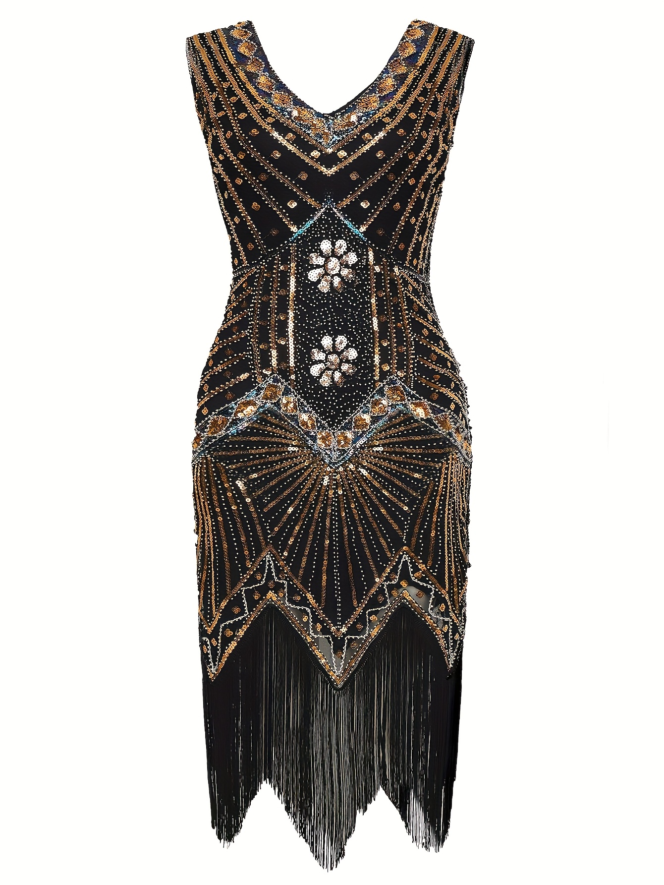 white christmas dresses 3 Colors 1920s V Neck Sequined Flapper Dress, Champagne / L main image 1