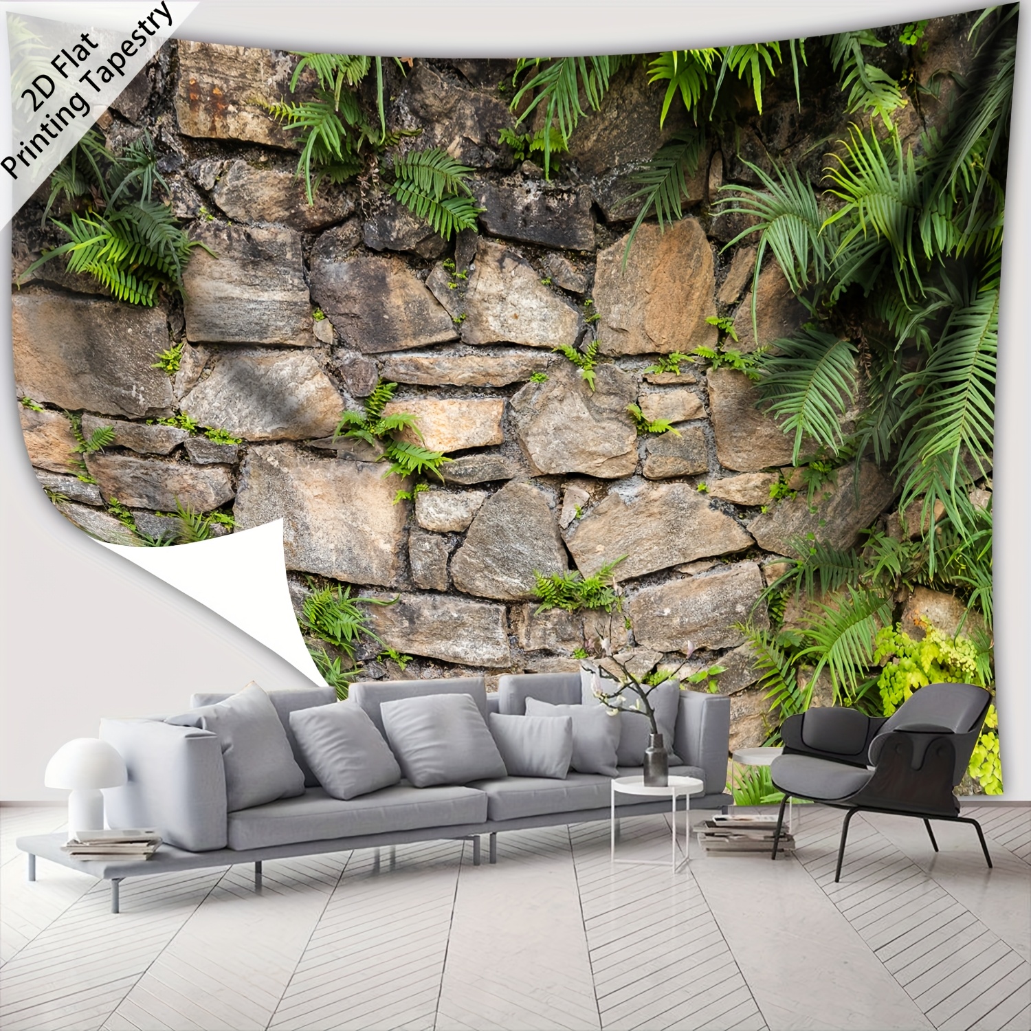 Tenture Murale Paysage de Mur en Pierre Rétro, Impression Numérique Géante, 1 pièce - Très Grande Taille - Impression 2D à Plat, Polyester Esthétique à Impression Haute Définition - pour Décoration de Salon, Chambre, Fête - avec Pinces de Suspension Gratuites, Décoration Murale, 2D à Plat