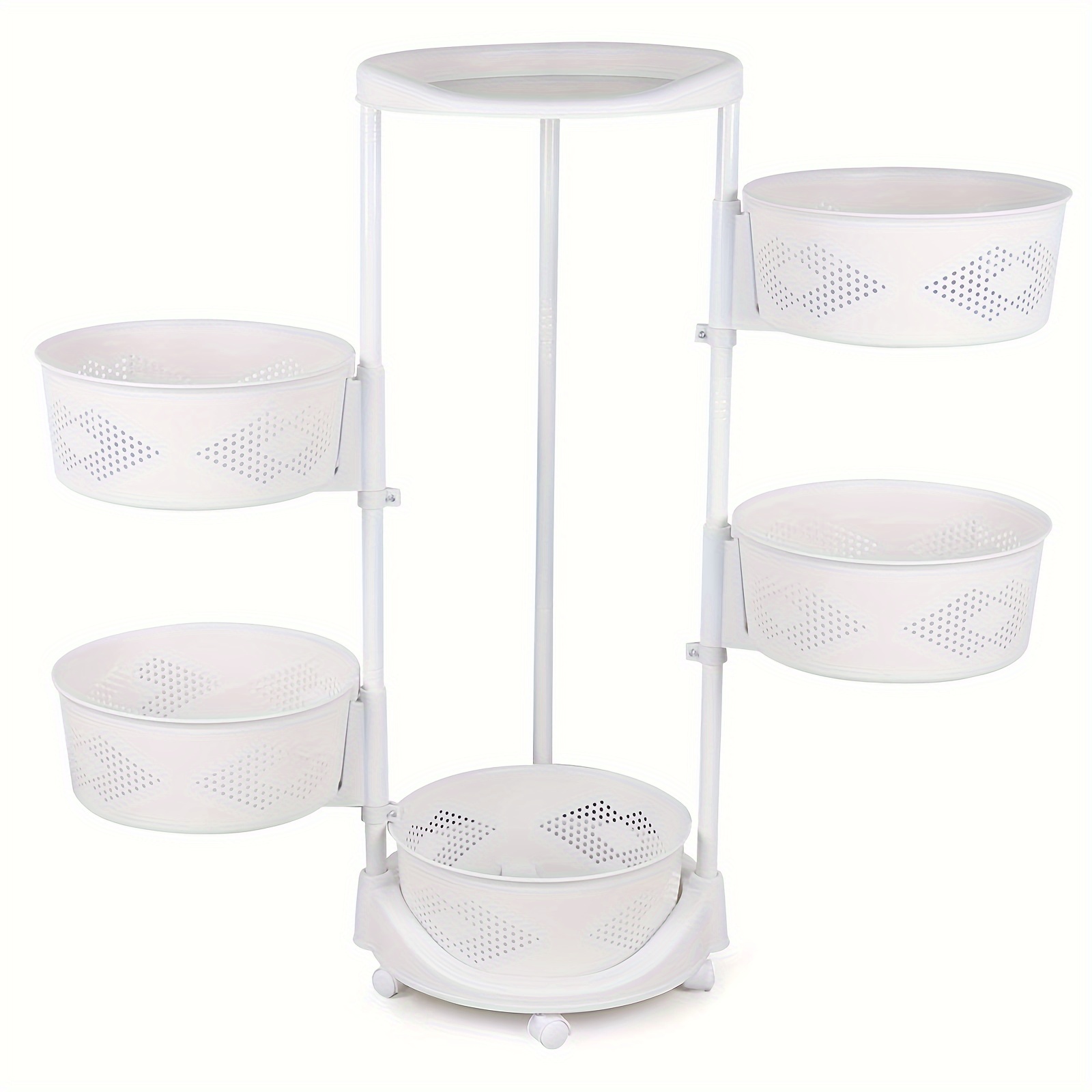 Estante de almacenamiento giratorio redondo de cinco niveles para cocina, carrito de almacenamiento rodante para frutas y verduras, apto para cocina, sala de estar, dormitorio, cuarto de baño, color blanco, detalles 7