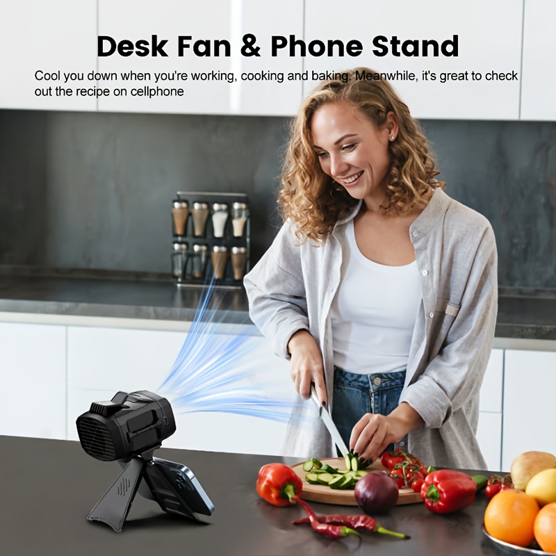 Outdoor Belt-mounted Portable Rechargeable Fan, Long Life, 4-speed Adjustable Wind Speed, With LED, SOS Lights, Wearable Belt Fan, Suitable For Construction Sites, Farms, Travel, Fishing, With Bracket Can Be Placed On The Phone, A Gift For The Ladies