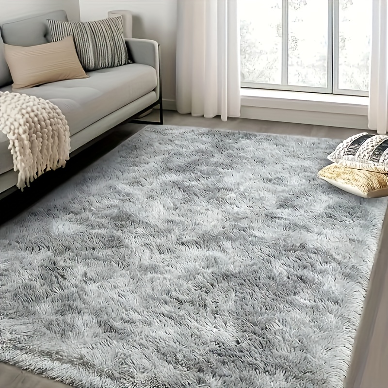 A Mixed Color Tie-Dye Fluffy Carpet Made of Polyester, Available in Colors: Tie-Dye Dark Gray And Tie-Dye Light Gray