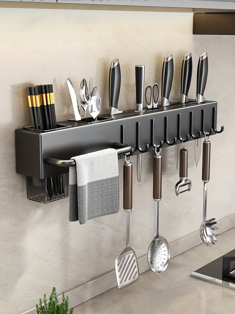 1  knife rack no punch cutlery storage rack kitchen multifunctional cutlery storage wall mounted hooks kitchenware storage rack cutlery organizer details 5