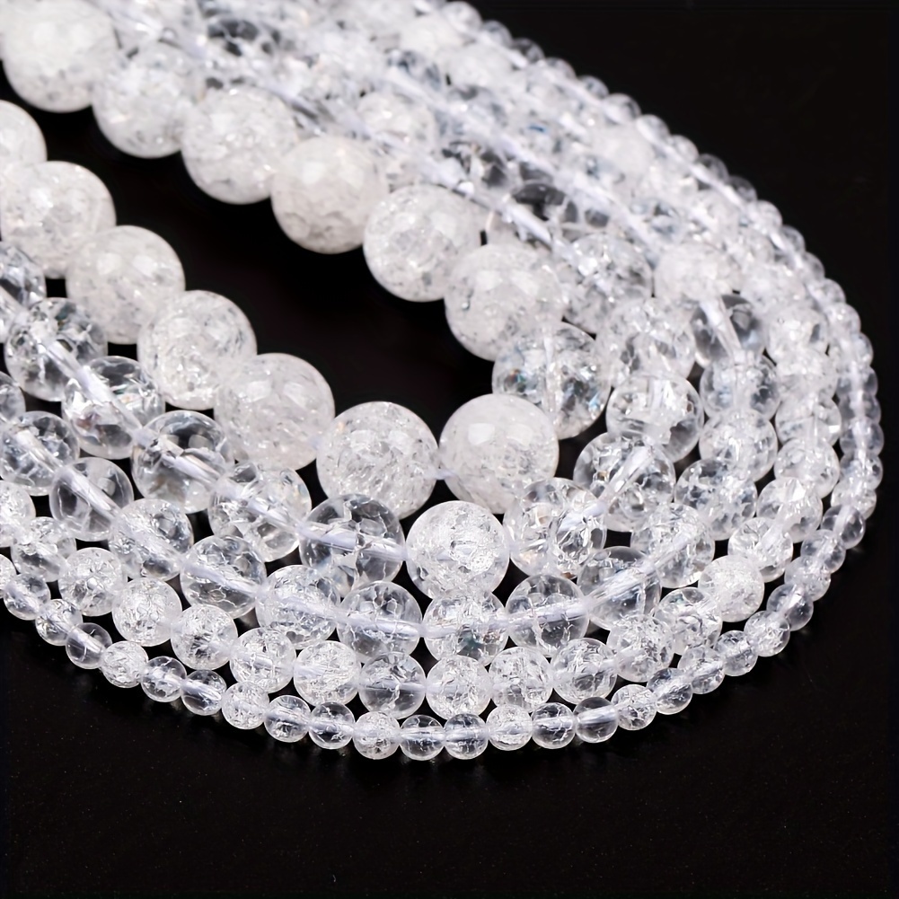 

Clear Crackled Quartz Beads For Jewelry Making, Natural Stone Round Spacer Beads, 4mm-12mm Loose Beads For Diy Bracelets Necklaces, 15" Strand