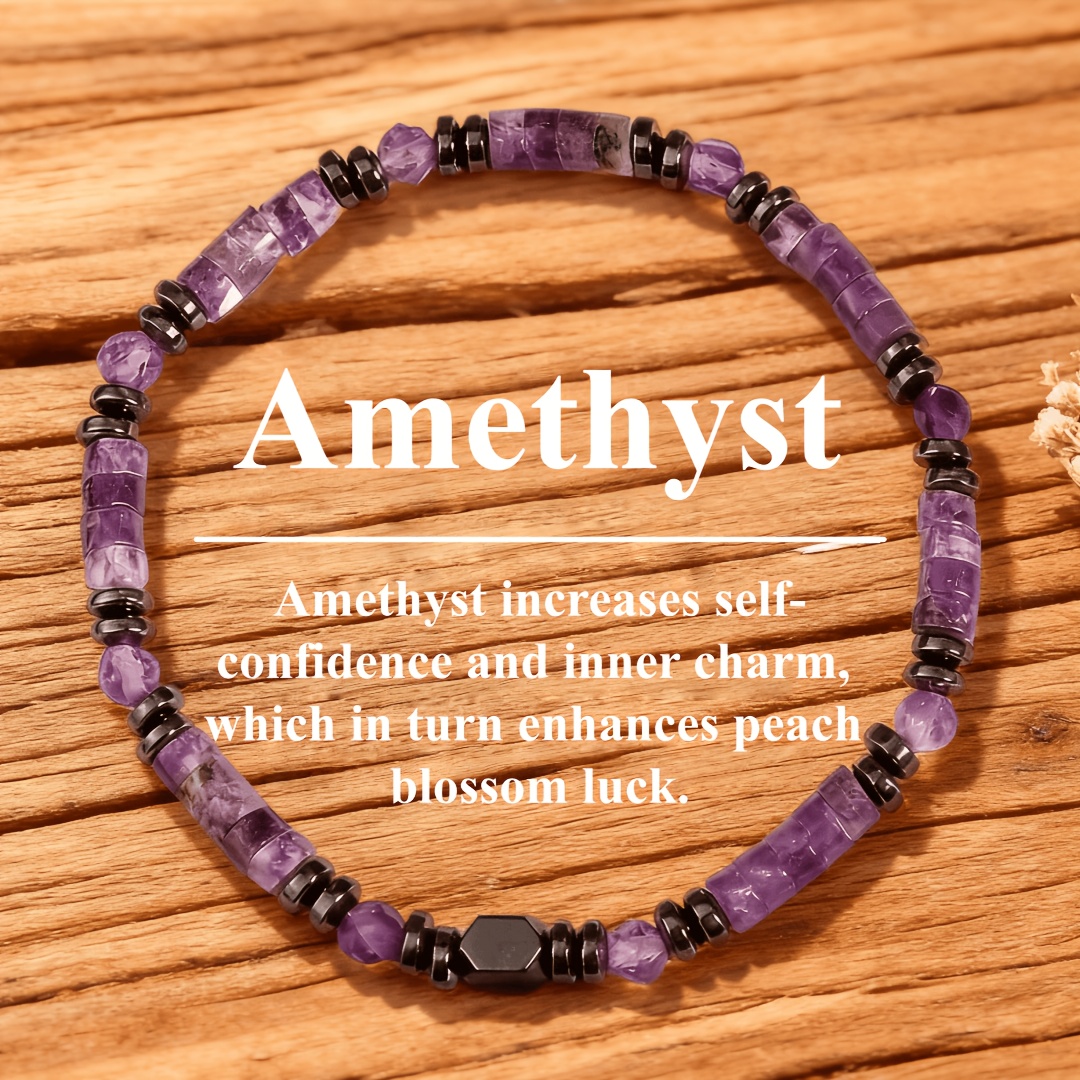 Image of 1pc, Amethyst Bracelet, Natural Stone Handmade Amethyst Jewelry, Daily Clothing Accessories, Suitable For Men And Women