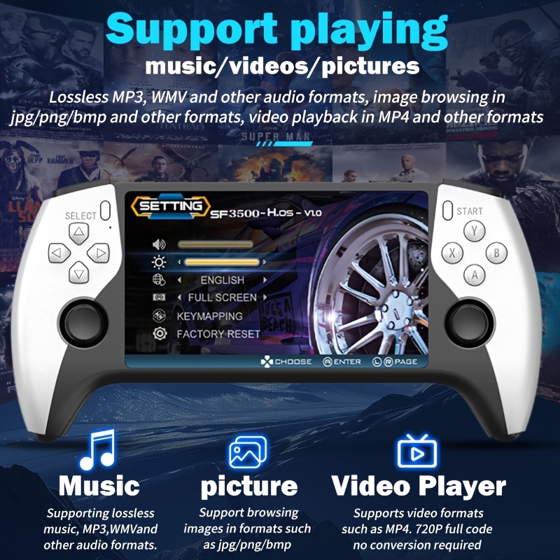 YAJOTIN SF3500 Portable Retro Gaming Console | 5-inch IPS HD Screen, USB Rechargeable, Lithium Battery, Ergonomic Design with Stand, Compact and Durable, Ideal for Birthday, Halloween, Christmas Gifts