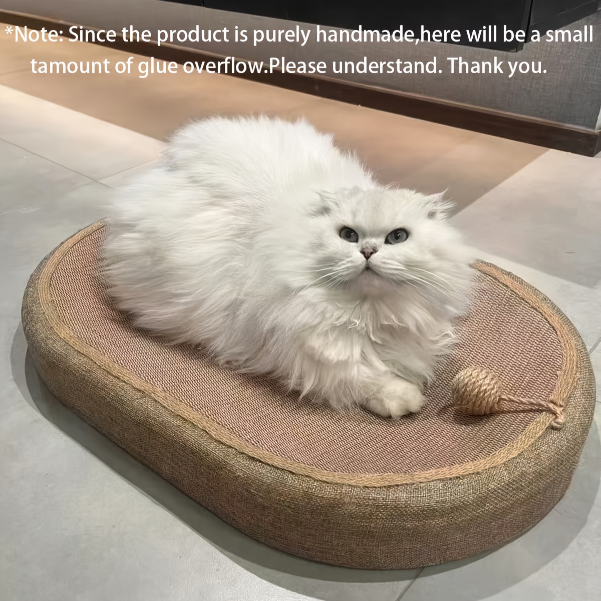Image of 60cm Extra-large Oval Cat Scratching Board, Made Of Durable And Wear- Sisal Material, Includes A Sisal Toy Ball, Suitable For , Perfect For Cats - No