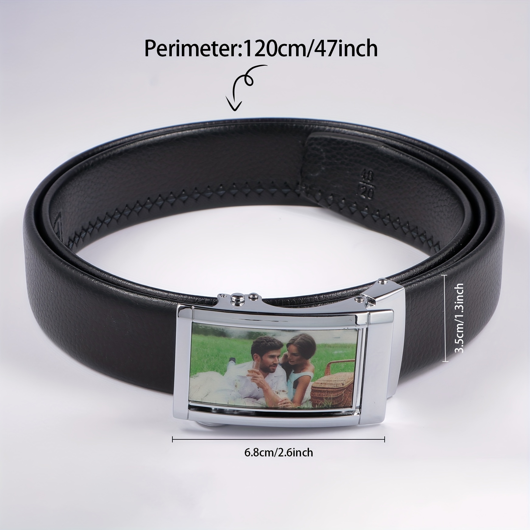 TEMU Custom Personalized Color Photo Rectangular Silvery Belt Black Belt Father's Day Gift Valentine's Day Gift Birthday Anniversary Gift For