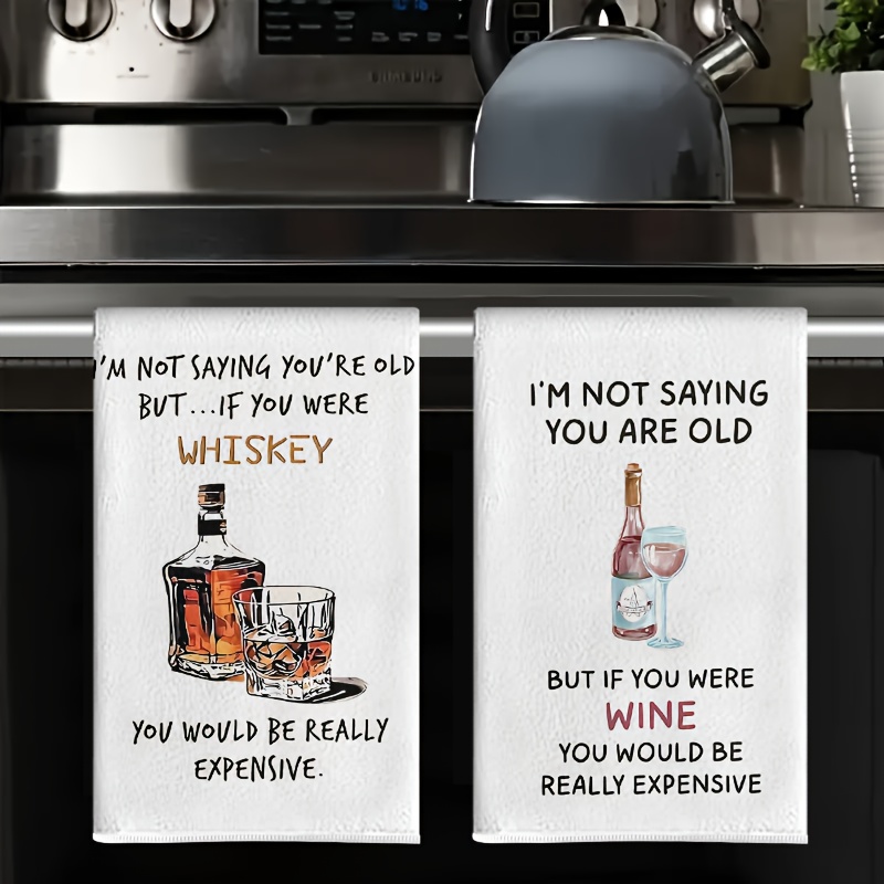 TEMU 2pcs Holiday Party Humorous Alcohol Print Towels, Absorbent Dishcloths And Tea Towels, , Cleaning Cloths, Dish Towels, Scouring Pads, Hand