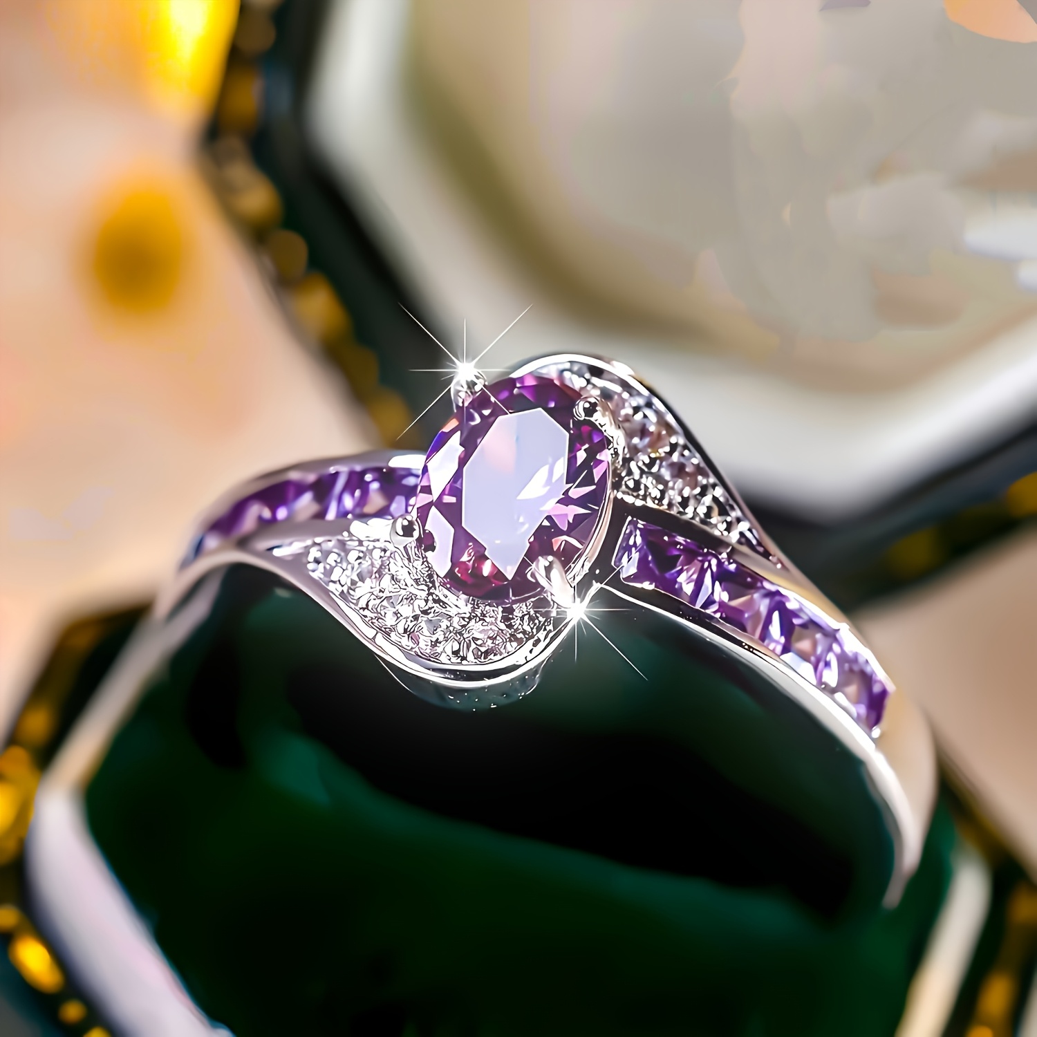 

Elegant 925 Silver Plated Ring With Sparkling Cubic Zirconia - Weddings, Parties And Valentine's Day Gifts