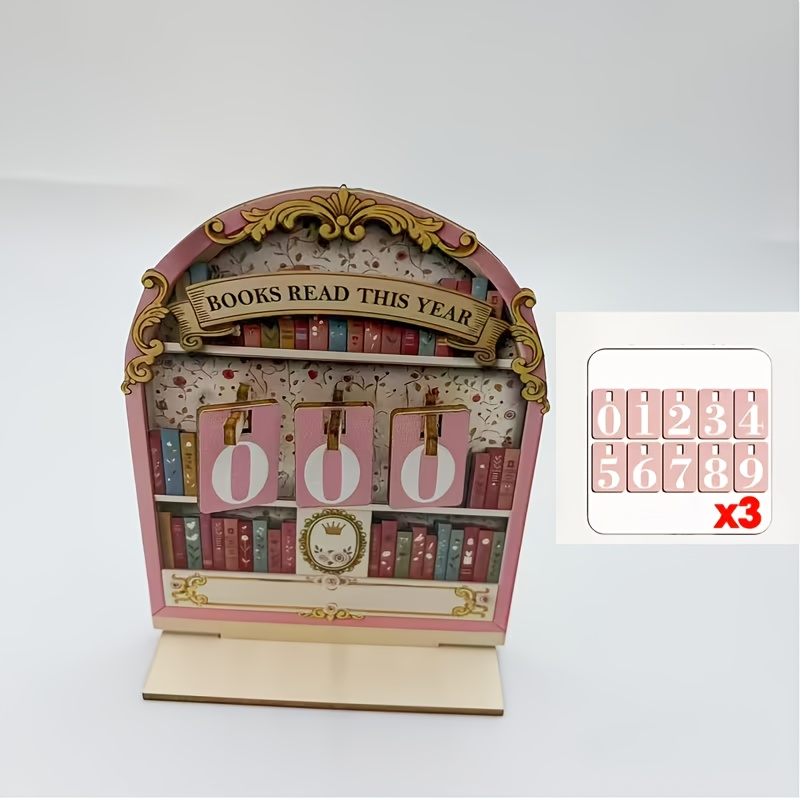 E-shop 1 Set Holz-Vintage-Buchlese-Tracker, Diesjähriger Lesetacker für bis zu 999 Bücher, Diesjähriger Buchlese- Bücherregal-Zähler
