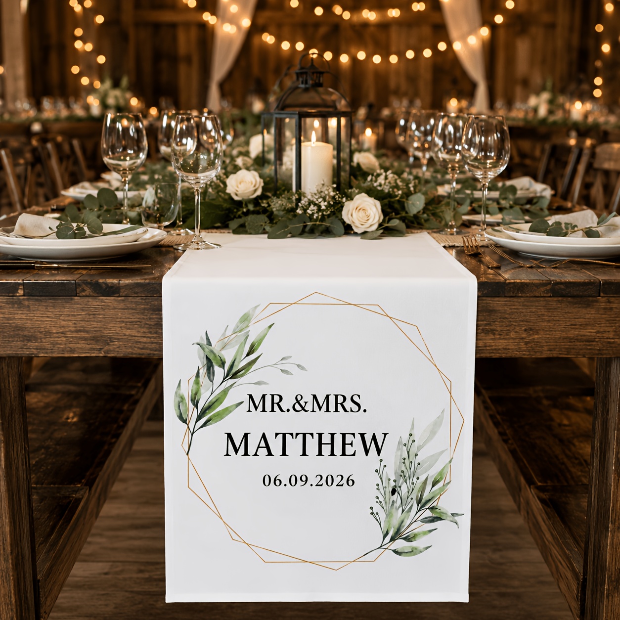 TEMU Chemin de table de mariage personnalisé avec nom et date, décoration de table d' pour fête de fiançailles, décorez la table des mariés avec les
