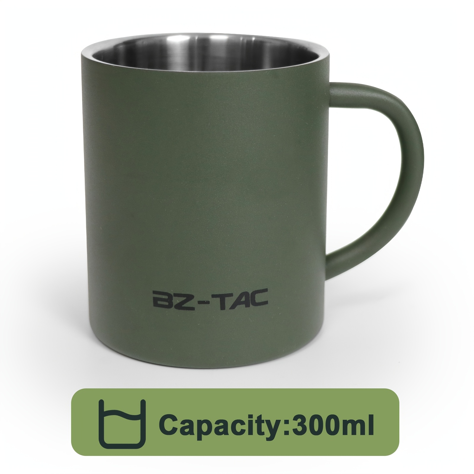 Image of Double Wall Coffee Mug Stainless Steel Matte Army Green Water Mug Insulated With Handle For Camping Picnic Outdoors 300/450ml