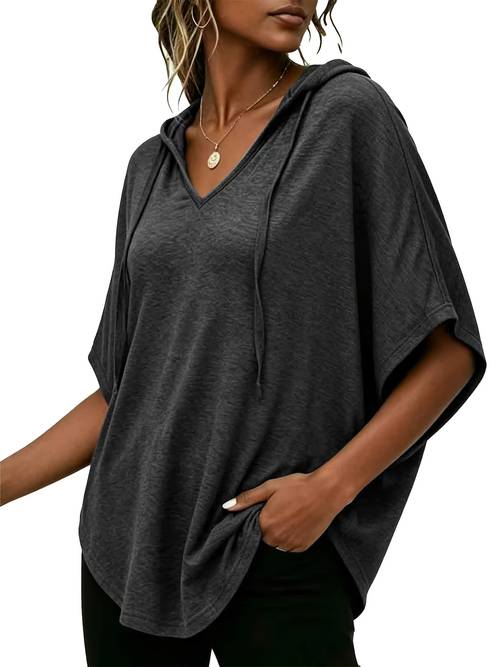 damen- -shirt in übergröße für frühling/sommer, einfarbiges modisches elegantes kapuzen-t-shirt für damen