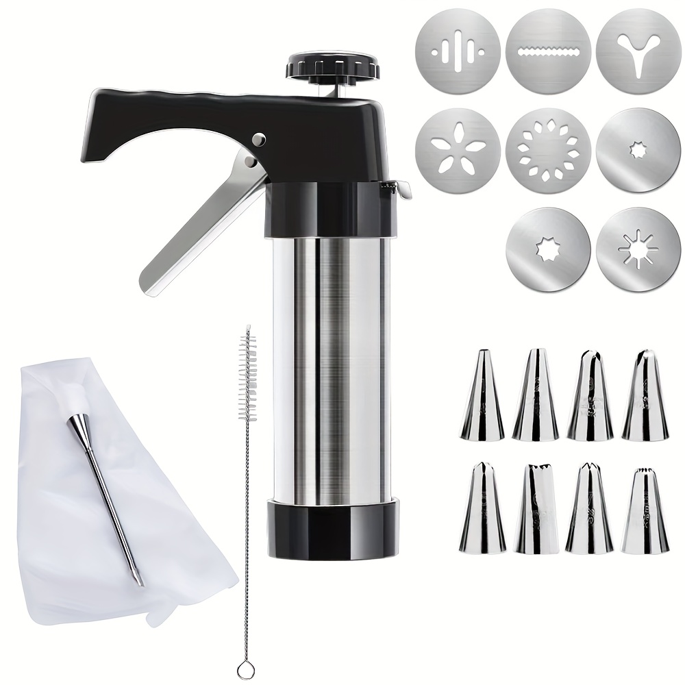 Image of 1 Set Stainless Steel Maker Machine, Doughnut Maker & Western/ Shaped Cookie Press, Manual Press Gun With Piping Bag, Long Filling Needles, Maker Set – Home Kitchen Baking Tools And Equipment