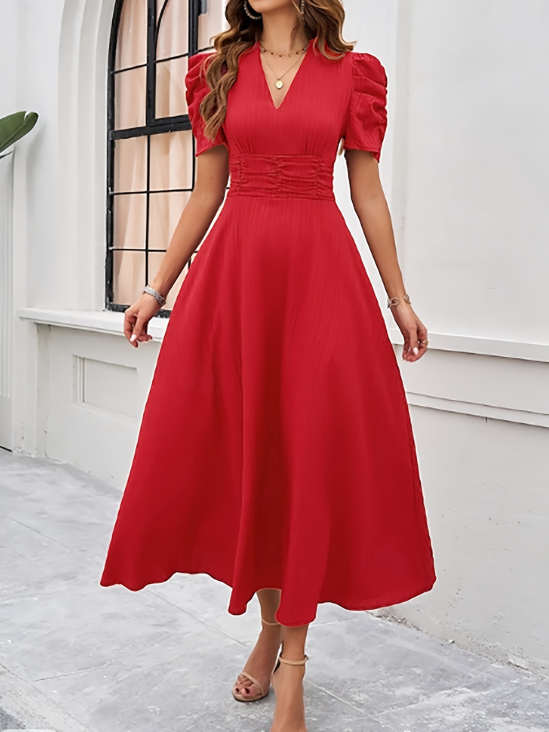 womens elegant casual dress long skirt wrinkle casual v neck - Temu  Mauritius