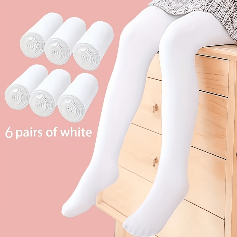 6pcs Of Girls' Leggings To Match School Uniforms, Versatile White Footed Tights For Dance Socks