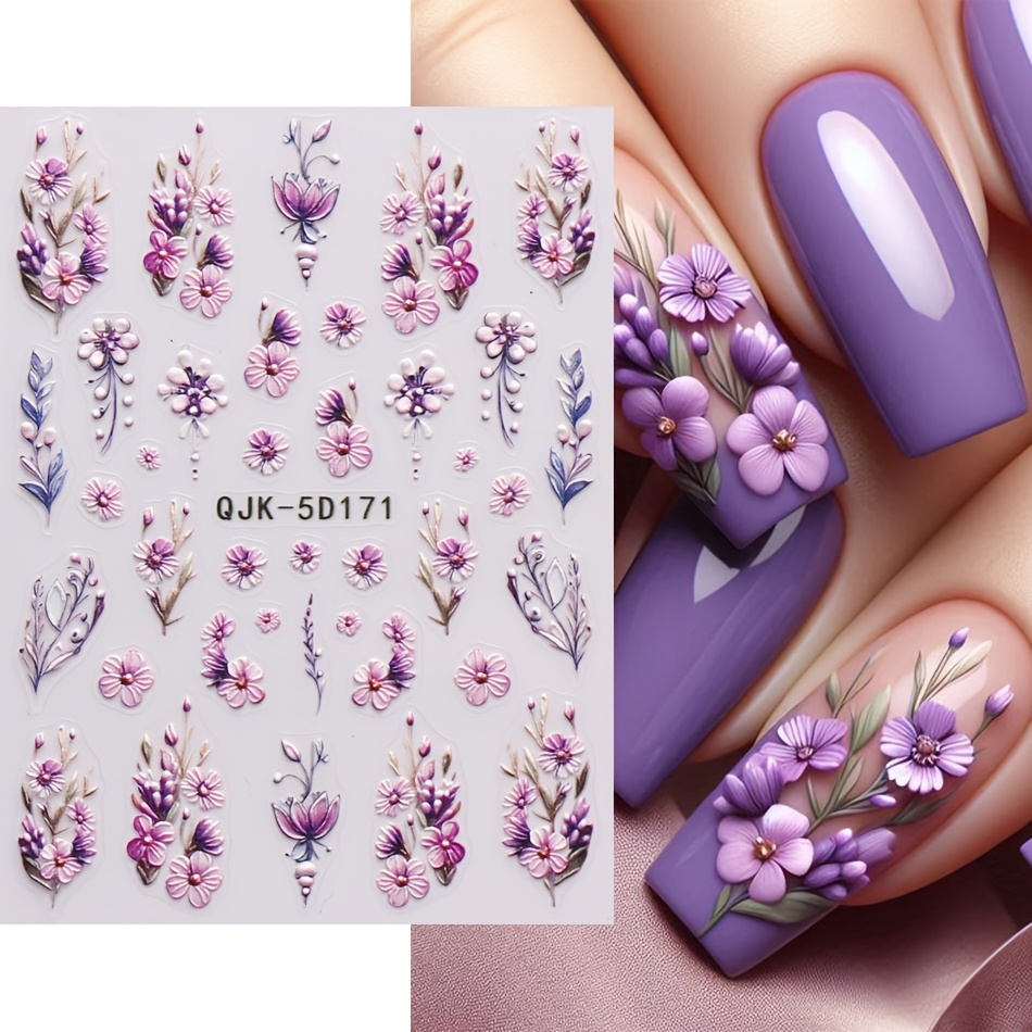 2pcs spring   5d nail art stickers   floral and leaf designs self   embossed flowers for elegant diy   details 2