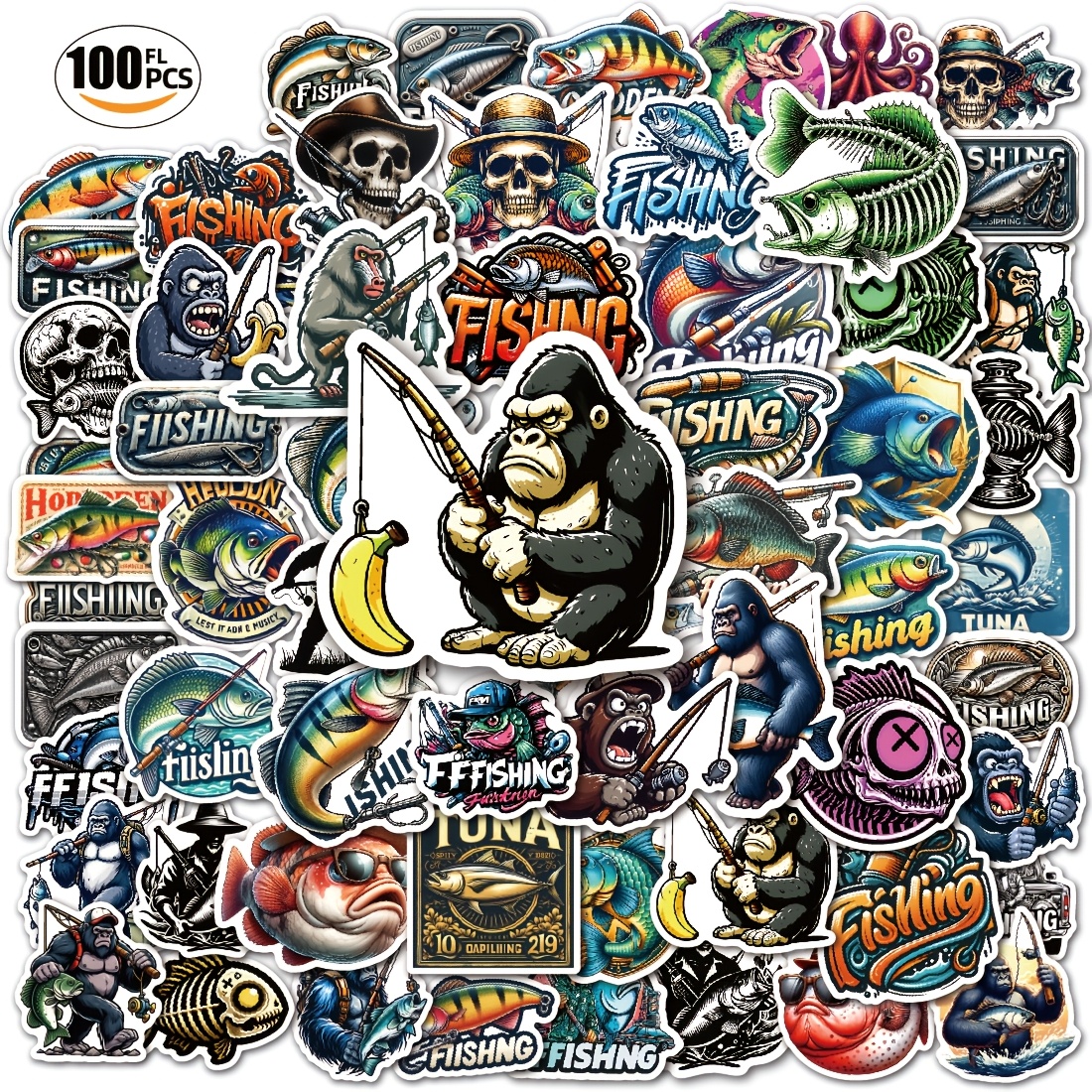 

103 Outdoor Fishing Lure Stickers For Fish Boxes, Bags, Bicycle Body Decorations, Phone, Notebooks, Water Bottles, Luggage, And Motorcycle Stickers.