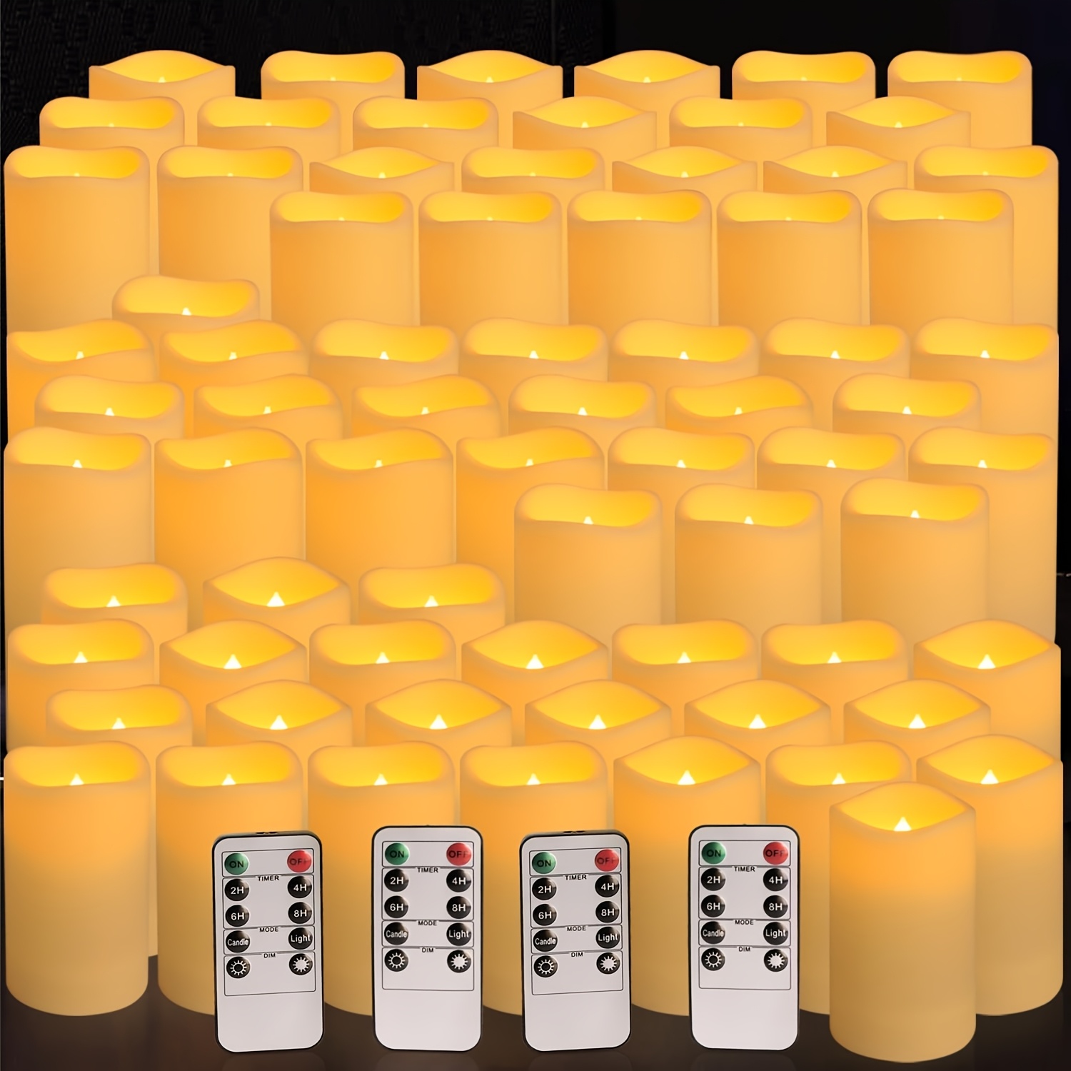 TEMU Lot de 72 bougies LED flamme et avec télécommande et minuterie à intensité variable, adaptées pour mariage, fête, maison - Flamme vacillante