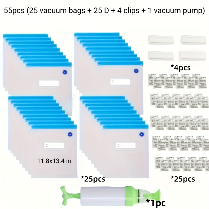 Image of 3d Printer Filament Storage Bag Kit, 55pcs 3d Printer Filament Sealed Bags Desiccants/seal Clip/hand Pump, 10.2*11in//11.8x13.4in Fit Most 0.125/0.25/0.5/1/1.5kg 3d Printer Filament Spools