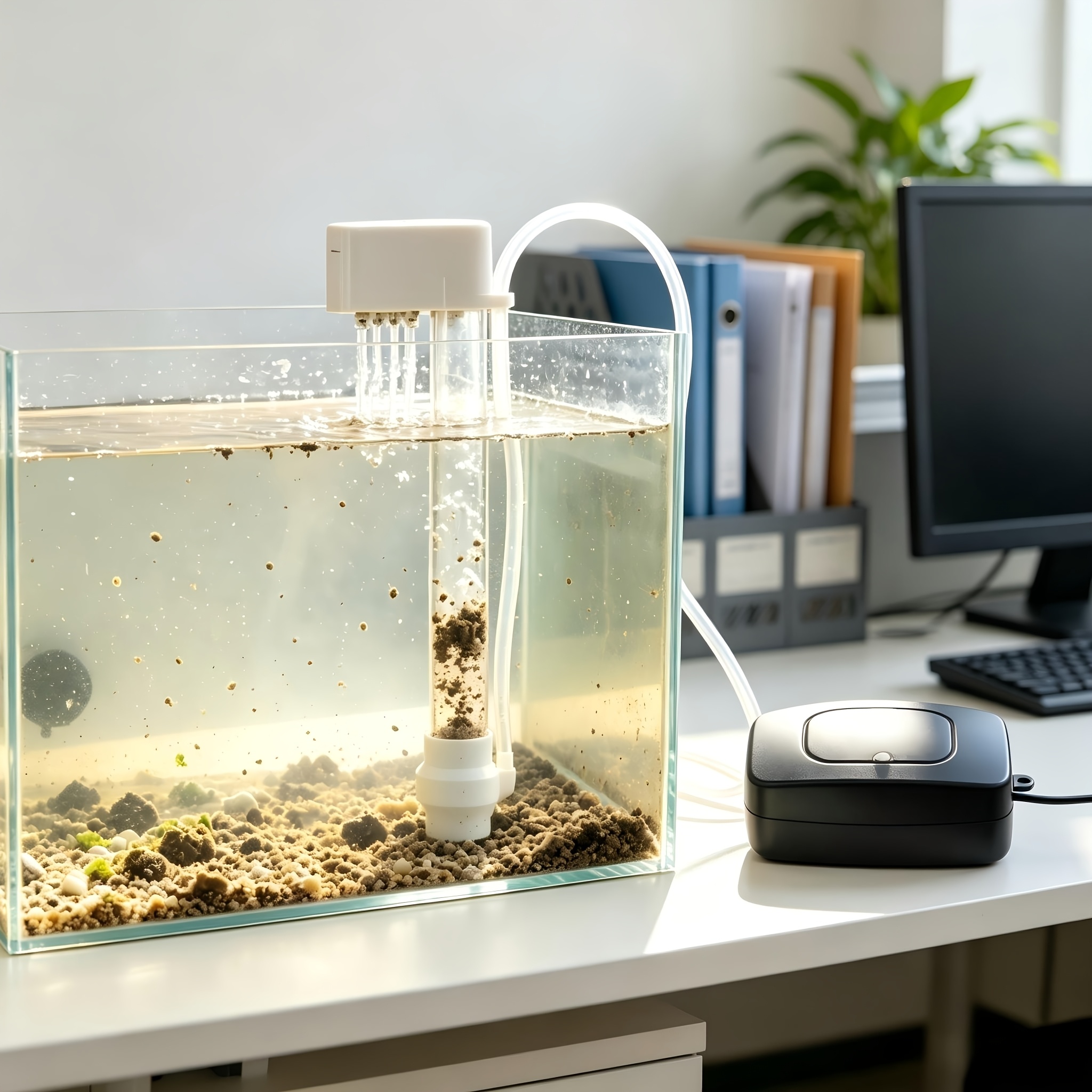 TEMU Air- Fish Tank Cleaner, Aquarium Water Cleaner, Fish Tank Water Filter, Fish Waste Cleaner, Equipped With An Aeration Pump And Air Tubing,