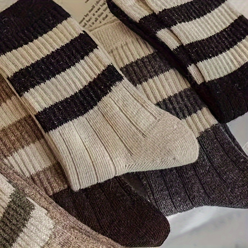 5 Pairs Thick Autumn and Winter Striped Long Women's Socks