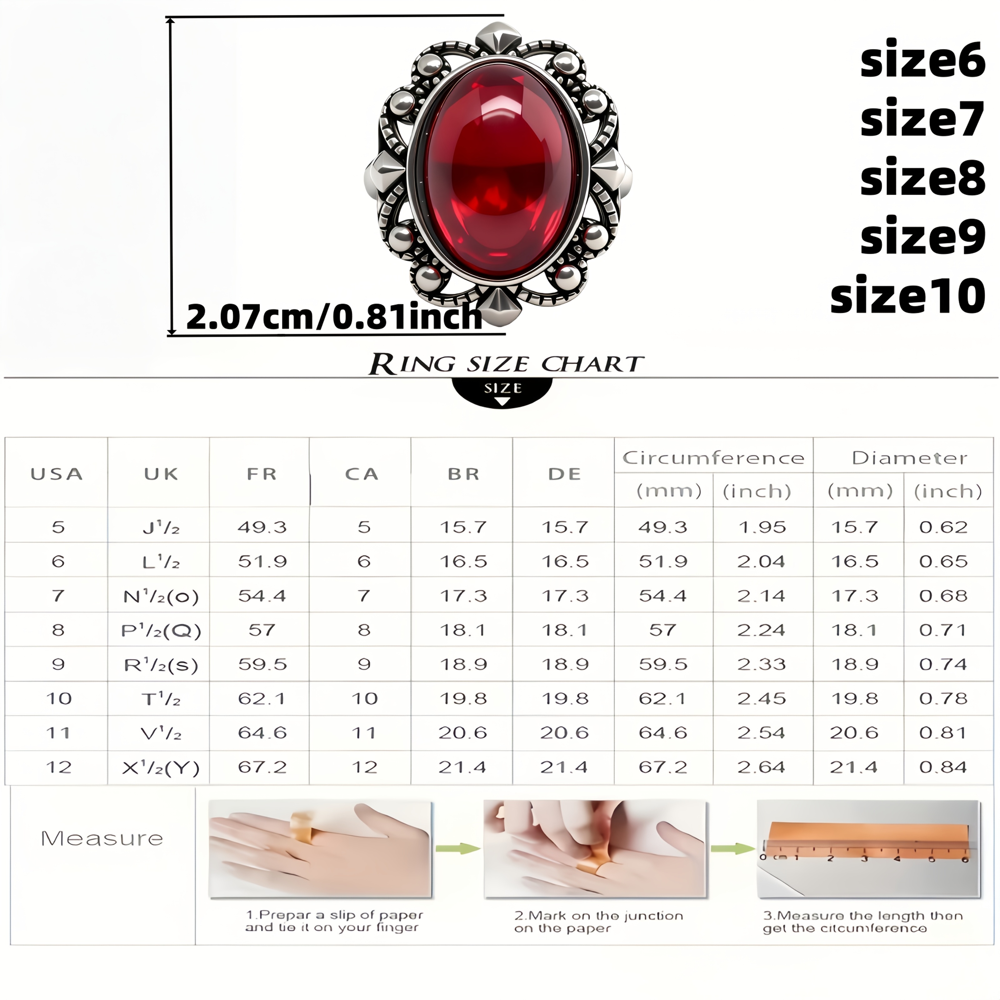 Women's Bohemian Red Zirconia Geometric Design Ring, Retro Style