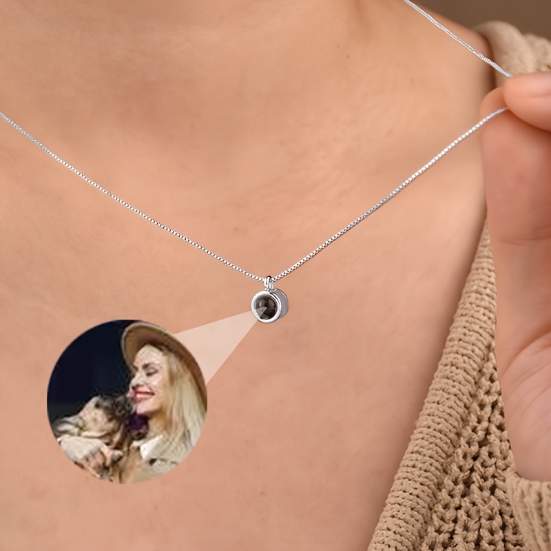 E-shop Personalisiertes Foto-Halskette aus Edelstahl mit Boxkette, personalisierte Projektionshalskette für Damen, individuelles Gedenkschmuck,