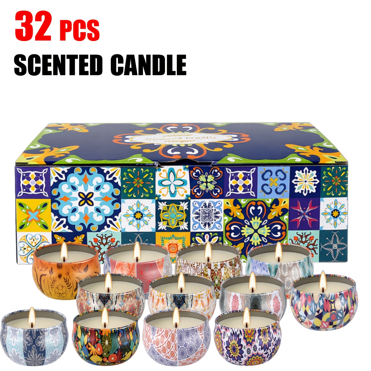 TEMU Halloween Christmas 32 Scented Candles With Exquisite Gift Box Packaging, Long-lasting Fragrance, Each 2.5oz In Various Scents (lavender, Lemon,