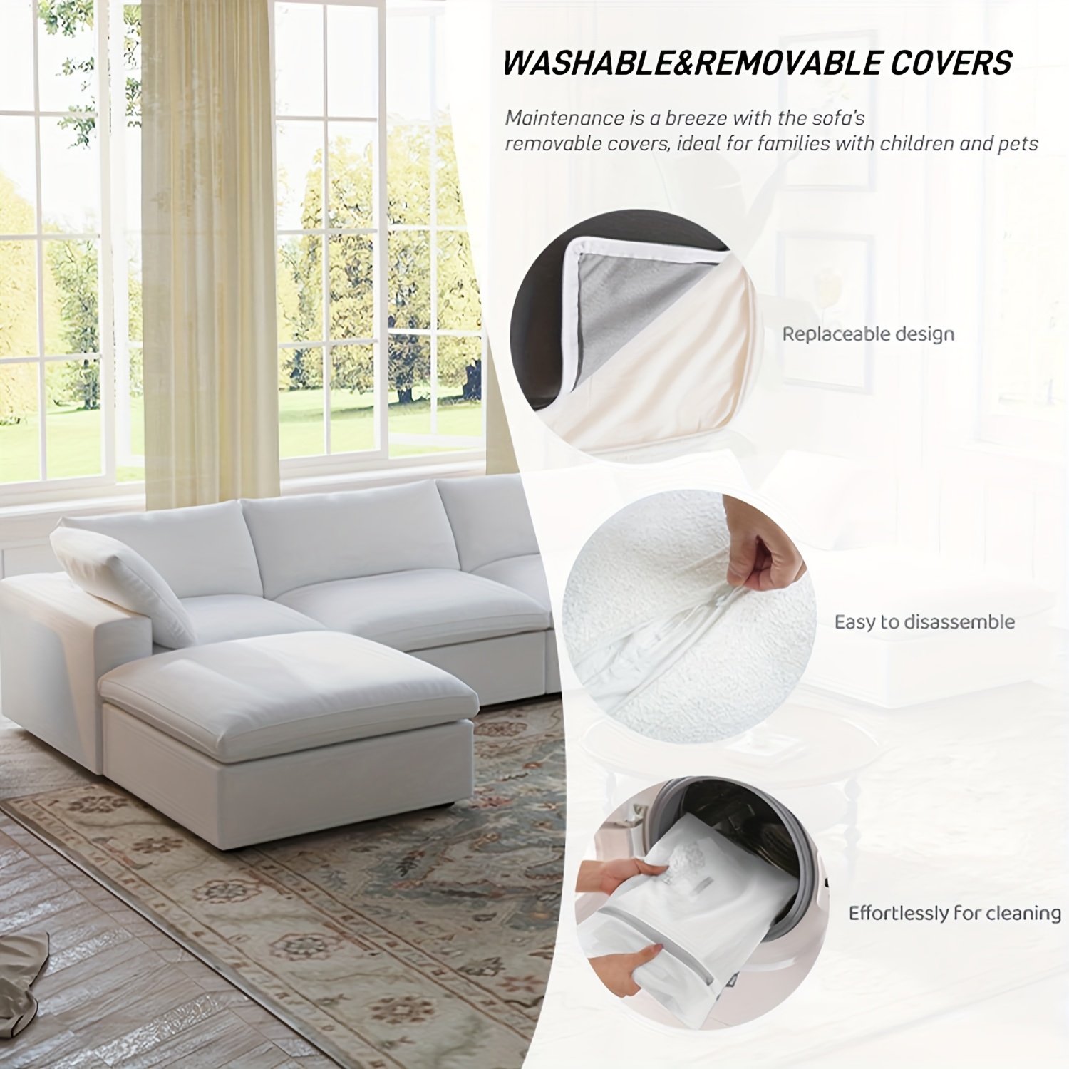 modular sectional sofa with   u shaped design minimalist style deep and wide convertible couches for the living room with washable and replaceable covers Product details 3