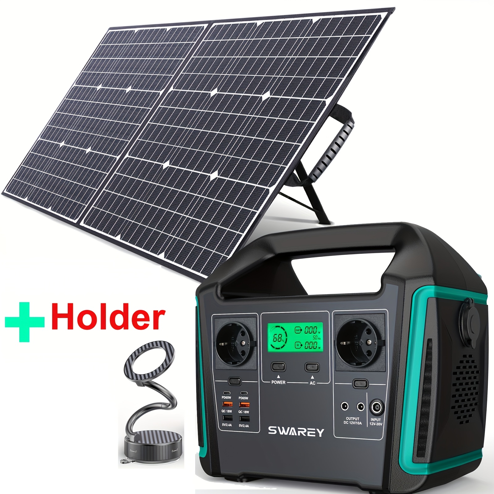 Image of Portable Power Station With 18v/100w Solar Panel, Swarey 725wh Lithium Batteries, 1000w Ac Outputs, 2 X 65w Usb-c Connections, Solar Power Bank For Camping, Travel, Fishing, Motorhome